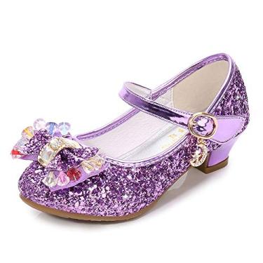 Imagem de TangDao Sapatos sociais infantis para meninas, festa de casamento, brilhante, Mary Jane, salto alto, princesa, flor, sapatos de lantejoulas com glitter, para meninas pequenas e grandes,