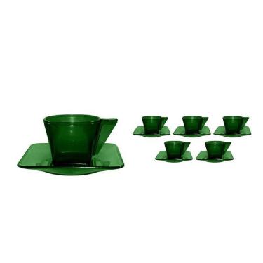 Imagem de Kit 6 Xícara E Pires Cristal Verde 50Ml Plástico