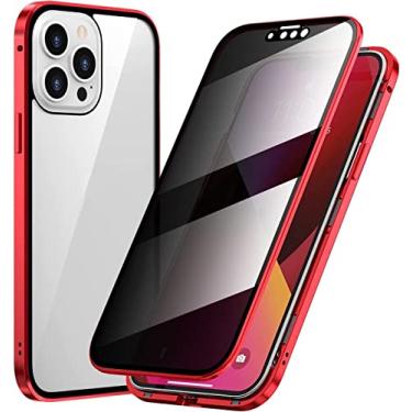 Imagem de HAODEE Capa anti-peep para iPhone 13 Mini/13/13 Pro/13 Pro Max, adsorção magnética de vidro temperado dupla face 360 graus capa protetora de privacidade de corpo inteiro (cor: vermelho, tamanho: 13 mini 5,4 polegadas)