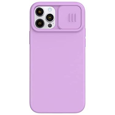 Imagem de Capa de telefone de silicone líquido de proteção de câmera deslizante para iphone 13 pro max 12 mini 11 xs max xr x 8 7 plus se 2 tampa de janela push, roxa, para iphone 12