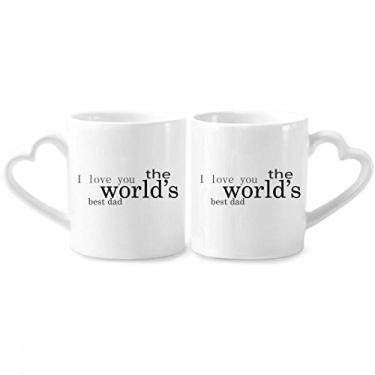 Imagem de Love World's Best Dad Festival Citação Casal Conjunto de canecas de porcelana de cerâmica para amantes de coração
