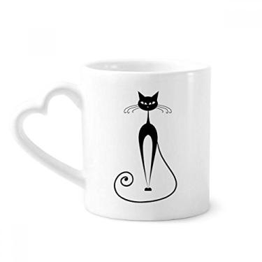 Imagem de Caneca elegante com contorno de arte animal amante de gatos pretos café cerâmica copo de coração de vidro