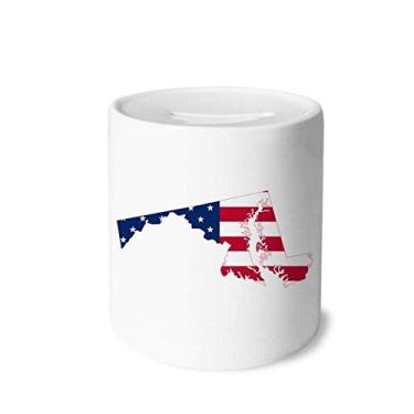 Imagem de DIYthinker Maryland USA Map Stars Stripes Flag Shape Money Box Saving Banks Ceramic Coin Case Kids Adults
