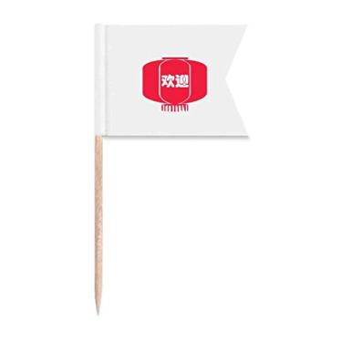 Imagem de Lanterna de decoração chinesa Temple Fair com palito, bandeiras de etiquetagem para bolo de festa, placa de queijo