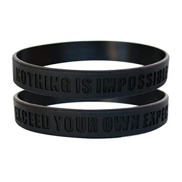 Imagem de Nothing is Impossible, Exceed Your Own Expectations Pulseiras de silicone motivacionais, pulseiras de borracha para fitness, exercícios, basquete, levantamento, esportes de equipe (pacote com 2)