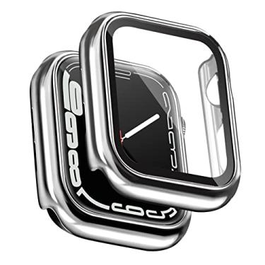 Imagem de ORIbox Capa rígida de policarbonato com película de vidro temperado compatível com Apple Watch Series 6, Apple Watch Series 5, Apple Watch Series 4, Apple Watch SE, capa protetora ultrafina HD