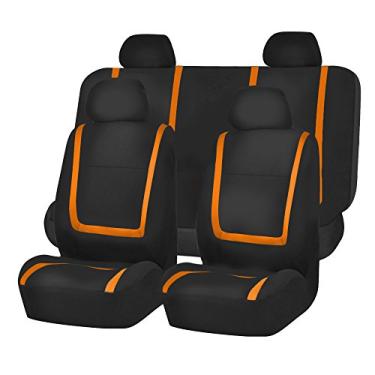 Imagem de Capas de assento automotivas Orange Unique Flat Cloth serve para a maioria dos carros, SUVs e caminhões (com 4 apoios de cabeça destacáveis e banco sólido) FH Group FB032ORANGE114