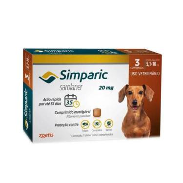 Imagem de Antipulgas Para Cachorros Simparic 3 Comprimidos 20Mg - 5,1Kg A 10Kg -