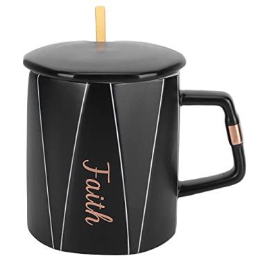 Imagem de Caneca de café, caneca de cerâmica de originalidade xícaras de café octogonais caneca de chá estilo nórdico com colher e tampa para escritório, hotel (preto #1)