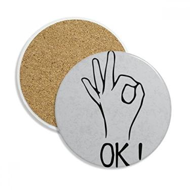 Imagem de Caneca preta OK personalizada com estampa de gesto porta-copos caneca de proteção de mesa pedra absorvente