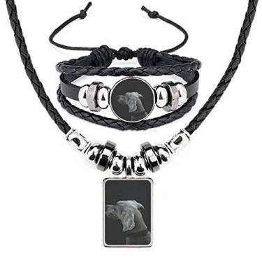 Imagem de Dog Pet Animal Lonely Night conjunto de joias de pulseira de couro
