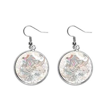 Imagem de Brinco feminino com pingente de flor e folhas Ukiyo-e com pingente de prata