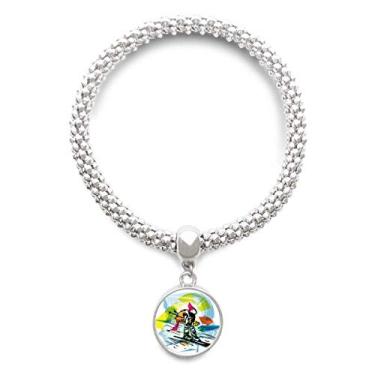 Imagem de DIYthinker Pulseira de prata com pingente de prata para esporte de inverno livre com ilustração de esqui