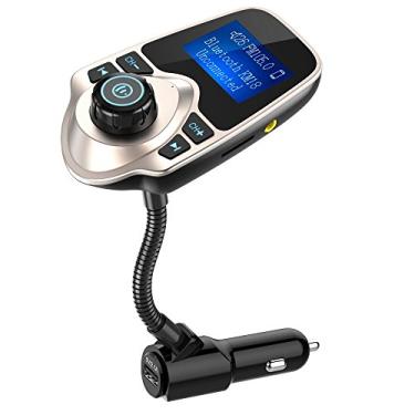Imagem de Nulaxy Receptor adaptador de áudio Bluetooth para carro FM transmissor sem fio viva-voz kit de voltímetro para carro cartão TF AUX 1,44 Display - KM18 Dourado