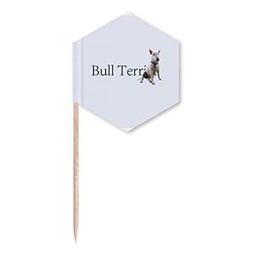Imagem de Bandeira de palito de dente de cachorro com aparência de bull terrier para festa comemoração