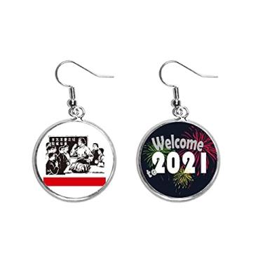 Imagem de Pingentes de orelha de luta de propaganda educativos vermelho chinês joia 2021 Bênção