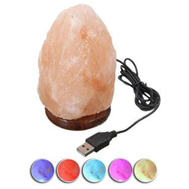 Imagem de Lâmpada de Sal do Himalaia USB Natural da JIC Gem: Mini Lâmpada Esculpida à Mão com Lâmpada LED Multicolorida