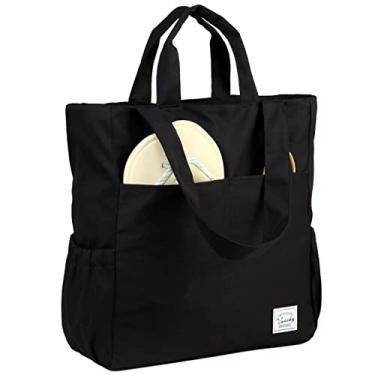 Imagem de Bolsa de Praia para Mulher, VASCHY Bolsa Tote Feminino Saco de Mercearia Leve e Resistente à água Saco Grande e Reutilizável para Viagens Férias Trabalho Ginásio, Preto