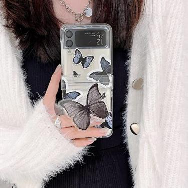Imagem de Para Samsung Galaxy Z Flip 3 caso Butterfly Beads Bracelet Para Samsung Z Flip3 ZFlip3 All-in-One Hard PC Case com suporte, com suporte, para Samsung Z Flip 3