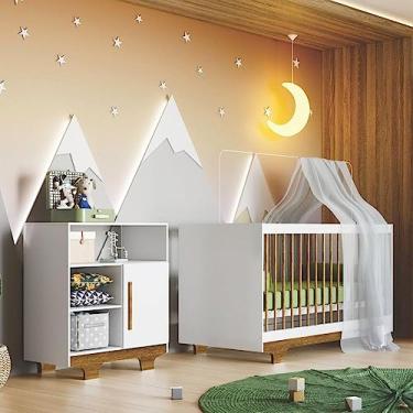 Imagem de Quarto de Bebê com Berço Minicama e Cômoda Flocos Tigus Baby Branco/ypê