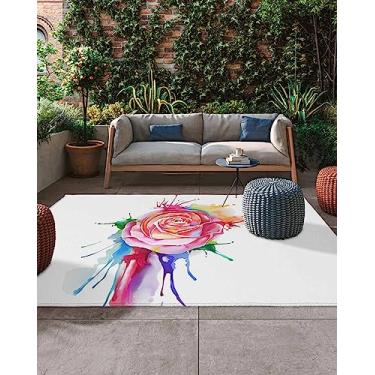 Imagem de Savannan Tapete para área ao ar livre, colorido aquarela padrão rosa absorvente fácil de limpar, tapete antiderrapante para sala de jantar, quintal, deck, pátio 1,2 x 1,8 m