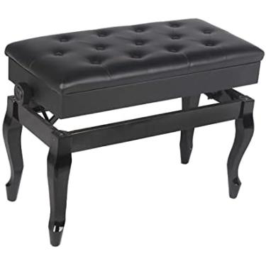 Imagem de Banqueta Para Piano Dueto Banco De Piano De Luxo, Design De Compartimento De Armazenamento De Música, Equipado Com Pernas De Madeira Maciça E Almofada De Couro Acolchoada, Altura Ajustável,Preto,S