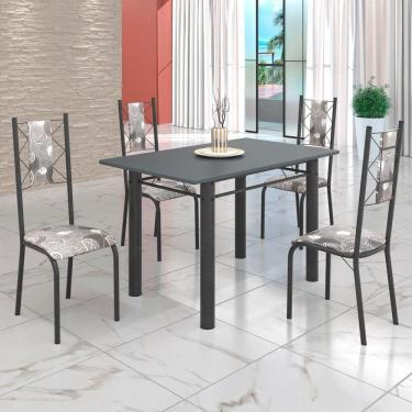 Imagem de Conjunto Sala de Jantar Bahia Mesa Tubo 120x75cm Tampo Pedra com 4 Cadeiras Paraopeba/Prata