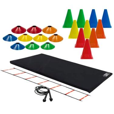 Imagem de Kit 10 Cones + 10 Pratos + Corda + Escada + Colchonete Academia
