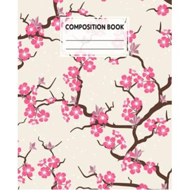 Imagem de Caderno de composição: Caderno de composição de flor de cerejeira, caderno de papel pautado largo | Caderno de exercícios pautado em branco largo para adolescentes, crianças, estudantes e meninas por Hermann-Josef Wilke