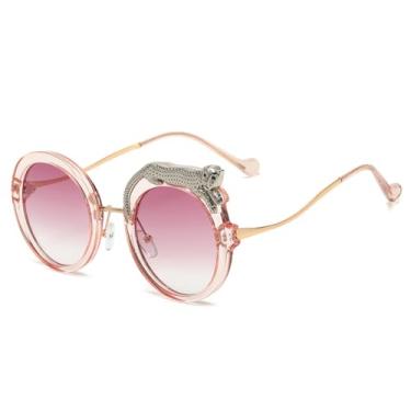 Imagem de Óculos de sol redondos de cristal para mulheres óculos de diamante Shades des lunettes de soleil UV400, rosa, tamanho único