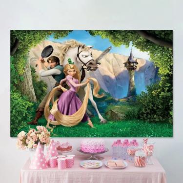 Imagem de Desenhos animados de ouro rapunzel cavalo branco fundo menina festa de aniversário decoração