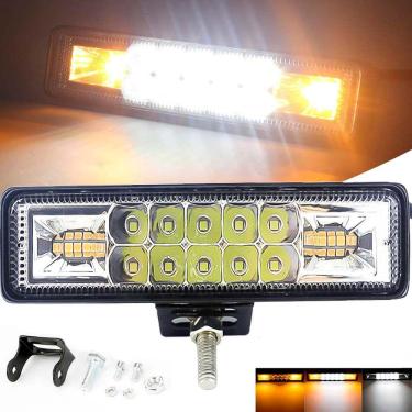 Imagem de Farol De Milha Barra Aux 48w Led Branco Frio + Ambar Guincho Moto Carro Neblina C/ 3 Modos - Strobo / Pisca