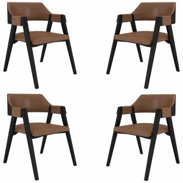 Imagem de Kit 4 Cadeiras Sala de Jantar e Jogos Carteados Madeira Maciça Poker Pu Caramelo/Preto G42 - Gran Belo