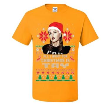 Imagem de wild custom apparel Camisetas feias de Natal All I Want for Christmas is Tay, Dourado, 5G