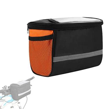 Imagem de FUUBAMB00 Bolsa para cesta de guidão de bicicleta MTB, tubo frontal refletivo, isolamento de tela sensível ao toque, bolsa para quadro de bicicleta, acessórios de bicicleta à prova d'água, laranja, 22