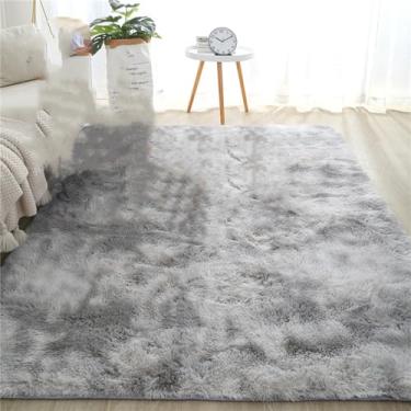 Imagem de Tapetes grandes peludos para sala de estar, branco, rosa, decoração de casa, corredor, mesa de centro, tapetes de cabeceira, tapetes antiderrapantes fofos, gravata tingida em cinza claro, 80