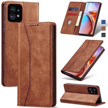 Imagem de Jasonyu Flip Carteira Capa para Moto Edge Plus (2023),Capinha Folio Magnética de Couro com Suporte para Cartão,Suporte para Chute - Protetora Durável de TPU à Prova de Choque para Telefone,Marrom