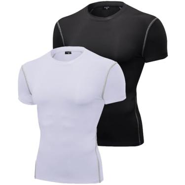 Imagem de SPVISE Camisetas de compressão masculinas de manga curta e secagem fresca para treino atlético, camisetas esportivas de camada básica, camisetas de ginástica, Pacote com 2: branco + preto, GG