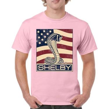 Imagem de Camiseta masculina Shelby Cobra bandeira Legend Muscle Car Racing Mustang GT500 GT350 427 Performance Powered by Ford, Rosa claro, M