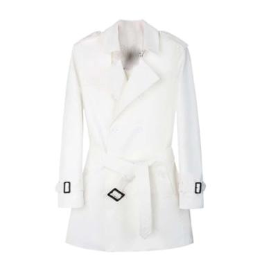 Imagem de USTZFTBCL Casaco masculino trench coat médio e longo trespassado casaco vermelho personalizado casaco vermelho masculino, Branco, GG