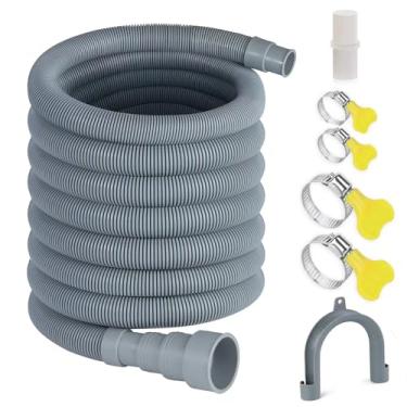 Imagem de Elyfree Mangueira de drenagem universal para máquina de lavar de 5 m, extensão de mangueira de drenagem flexível para lava-louças e lavadora com 4 braçadeiras e 1 suporte de dobra em U