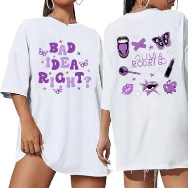 Imagem de YLISA Camiseta feminina Bad IDEA Right extragrande para fãs de música pop rock, camiseta roxa borboleta, Branco 1, G