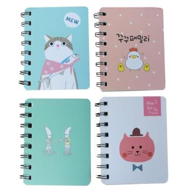 Imagem de Capa de couro PU Yansanido Pocket Super Mini Smiley Diary Notebooks Memo Note Book 5 x 3 polegadas cor aleatória, Spiral 3.14 x4.13 Inch 4set-Green avocado