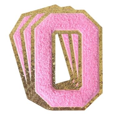 Imagem de 3 peças de remendos de letras de chenille rosa glitter ferro em remendos de letras universitárias remendo bordado de chenille costurar em remendos para roupas chapéu bolsas jaquetas camisa (rosa, O)