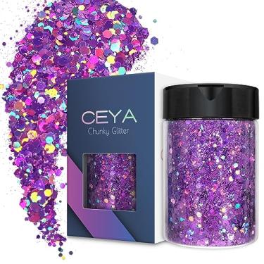 Imagem de Ceya Glitter grosso holográfico, 100 g roxo claro com glitter em pó misto de flocos grossos e finos, lantejoulas iridescentes para arte de unhas, cabelo, resina epóxi, copos, geleca, pintura, decoração de festivais