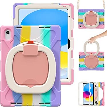 Imagem de Capa para iPad 10ª geração de 10,9 polegadas 2022, capa infantil resistente à prova de choque, suporte giratório/suporte para lápis/alça de transporte, para Apple iPad 10ª geração (rosa colorido)