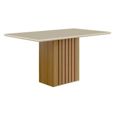Imagem de Mesa de Jantar Ana Retangular 1 Tampo em Mdf e Vidro 1 Base 130 cm Cozinha Moderna Marrom Off White