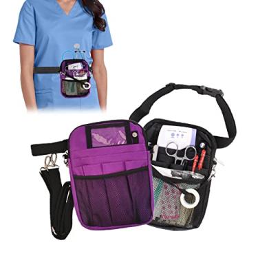 Imagem de Bolsa organizadora de primeiros socorros para enfermeira – Bolsa para cinto de enfermagem com suporte de fita para suprimentos de emergência (1 roxo, 1 preto)