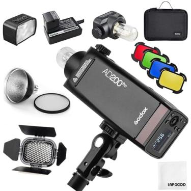 Imagem de GODOX AD200 Pro com favo de mel de porta de celeiro BD-07, kit de filtros de 4 cores, refletor padrão AD-S2 com difusor macio, flash estroboscópio 200W 2,4G, 1/8000 HSS, reciclagem 0,01-2,1s