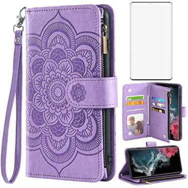 Imagem de Asuwish Capa de telefone para Samsung Galaxy S23 Ultra 5G Capa carteira com protetor de tela de vidro temperado e flor de couro flip porta-cartão de crédito celular S23Ultra 23S S 23 23Ultra 6,8